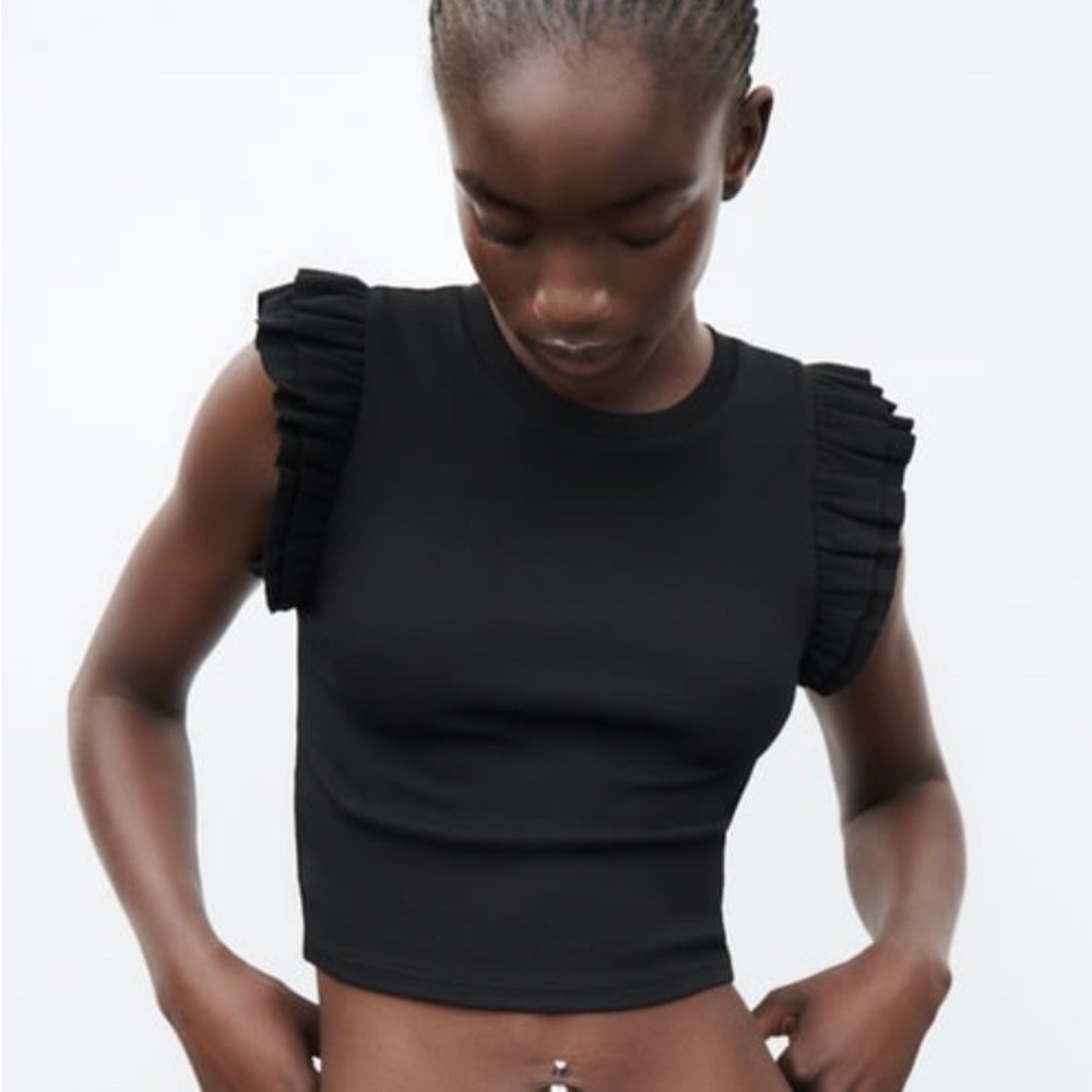 Black, ruffle sleeve, tank top Zara